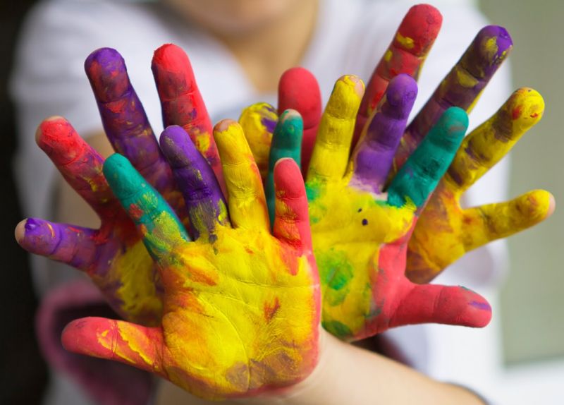 painted hands stock photo